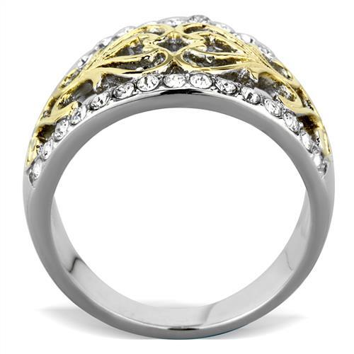 Two-Tone IP Gold (Ion Plating) Stainless Steel Ring with Top Grade Crystal in Clear
