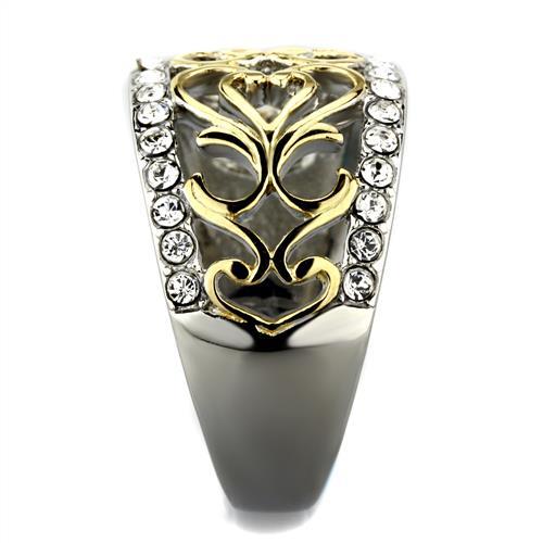 Two-Tone IP Gold (Ion Plating) Stainless Steel Ring with Top Grade Crystal in Clear