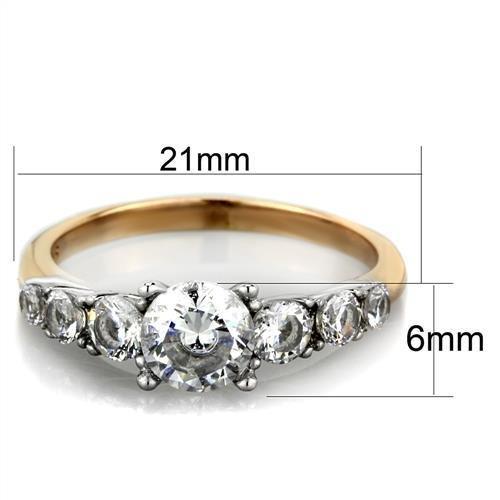 Two-Tone IP Rose Gold Stainless Steel Ring with AAA Grade CZ in Clear