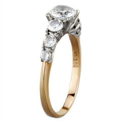 Two-Tone IP Rose Gold Stainless Steel Ring with AAA Grade CZ in Clear