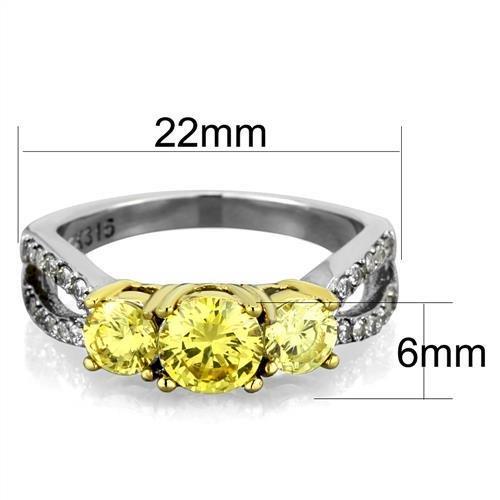 Two-Tone IP Gold (Ion Plating) Stainless Steel Ring with AAA Grade CZ in Topaz