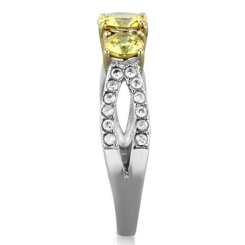 Two-Tone IP Gold (Ion Plating) Stainless Steel Ring with AAA Grade CZ in Topaz
