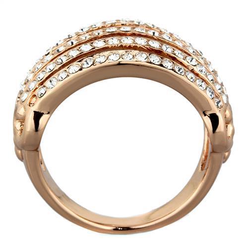 IP Rose Gold(Ion Plating) Stainless Steel Ring with Top Grade Crystal in Clear