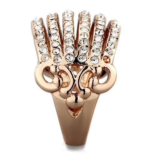IP Rose Gold(Ion Plating) Stainless Steel Ring with Top Grade Crystal in Clear