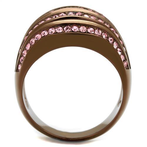 IP Coffee light Stainless Steel Ring with Top Grade Crystal in Light Rose