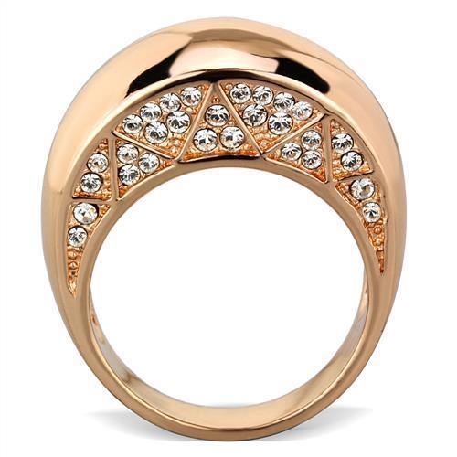 IP Rose Gold(Ion Plating) Stainless Steel Ring with Top Grade Crystal in Clear