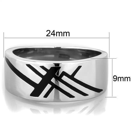 High polished (no plating) Stainless Steel Ring with Epoxy in Jet