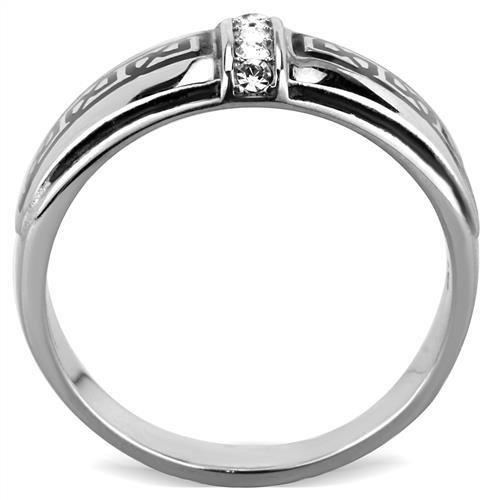 High polished (no plating) Stainless Steel Ring with Top Grade Crystal in Clear