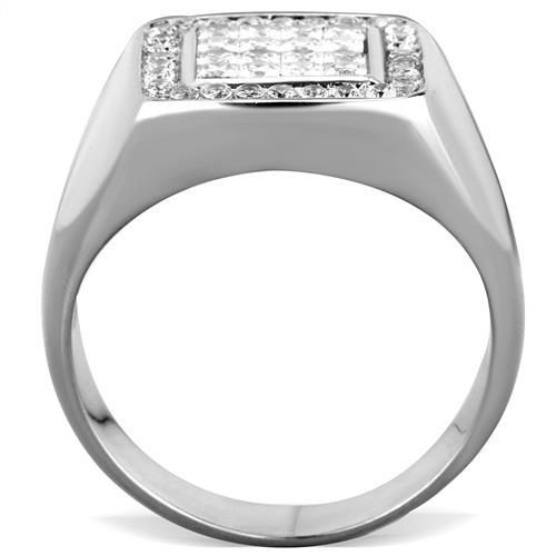 High polished (no plating) Stainless Steel Ring with AAA Grade CZ in Clear