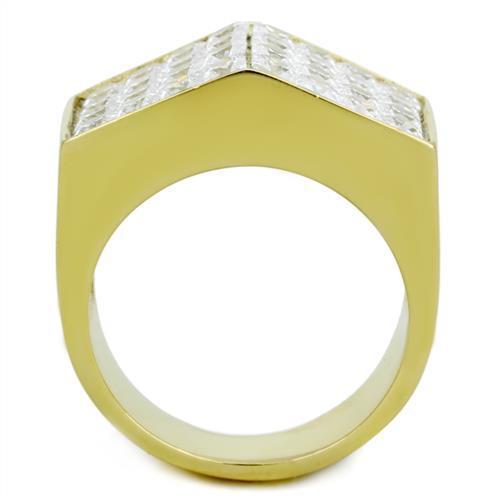 IP Gold(Ion Plating) Stainless Steel Ring with AAA Grade CZ in Clear