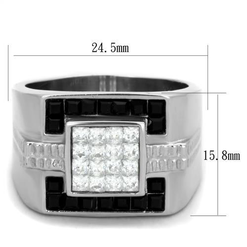 High polished (no plating) Stainless Steel Ring with Top Grade Crystal in Jet