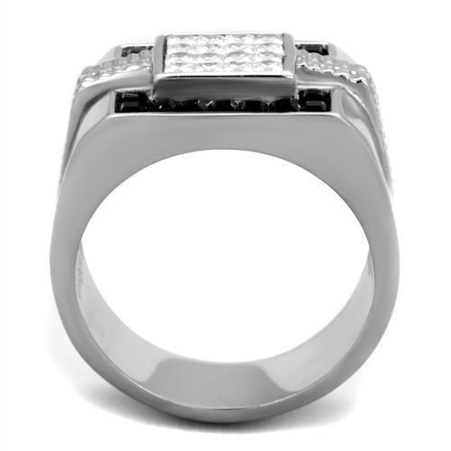 High polished (no plating) Stainless Steel Ring with Top Grade Crystal in Jet