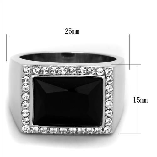 High polished (no plating) Stainless Steel Ring with Synthetic Onyx in Jet
