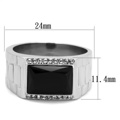 High polished (no plating) Stainless Steel Ring with Synthetic Onyx in Jet