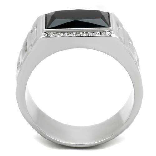 High polished (no plating) Stainless Steel Ring with Synthetic Onyx in Jet