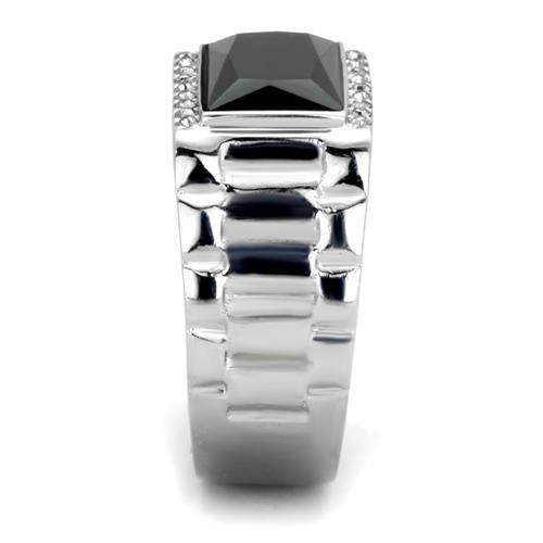 High polished (no plating) Stainless Steel Ring with Synthetic Onyx in Jet