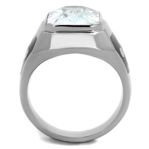 High polished (no plating) Stainless Steel Ring with AAA Grade CZ in Clear