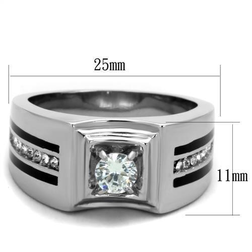 High polished (no plating) Stainless Steel Ring with AAA Grade CZ in Clear