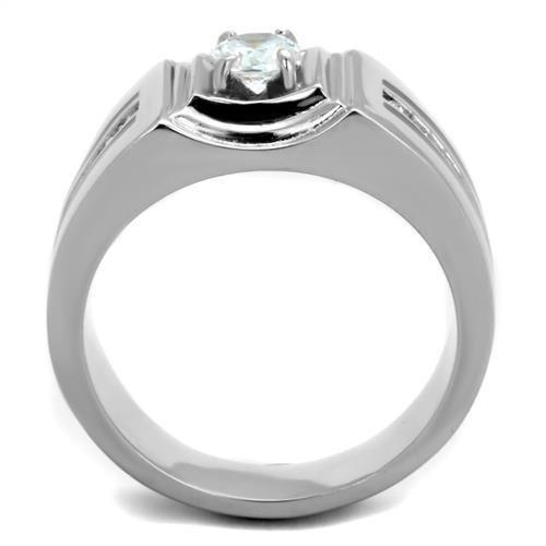 High polished (no plating) Stainless Steel Ring with AAA Grade CZ in Clear