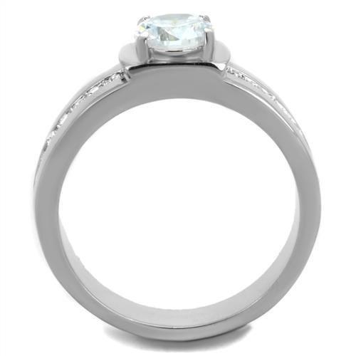 High polished (no plating) Stainless Steel Ring with AAA Grade CZ in Clear