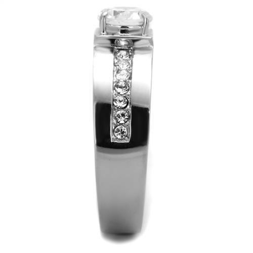 High polished (no plating) Stainless Steel Ring with AAA Grade CZ in Clear