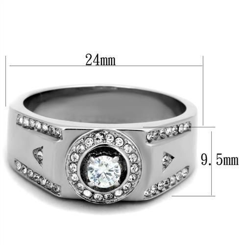 High polished (no plating) Stainless Steel Ring with AAA Grade CZ in Clear