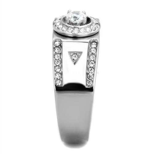High polished (no plating) Stainless Steel Ring with AAA Grade CZ in Clear