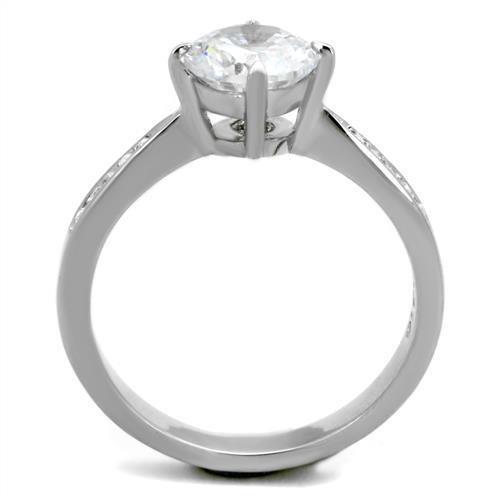 High polished (no plating) Stainless Steel Ring with AAA Grade CZ in Clear