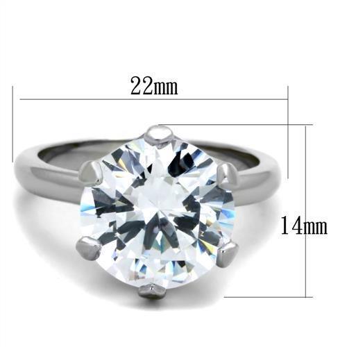 High polished (no plating) Stainless Steel Ring with AAA Grade CZ in Clear