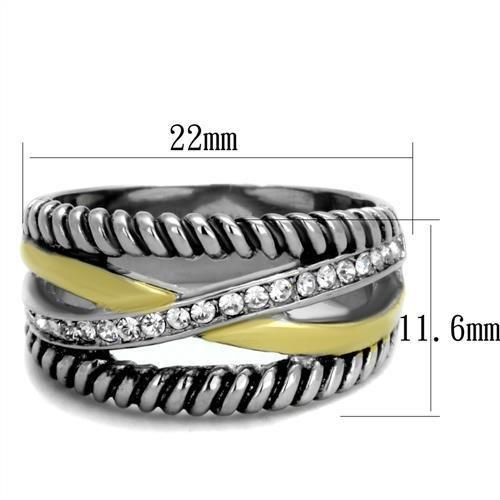 Two-Tone IP Gold (Ion Plating) Stainless Steel Ring with Top Grade Crystal in Clear