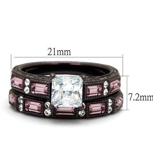 IP Dark Brown (IP coffee) Stainless Steel Ring with AAA Grade CZ in Clear