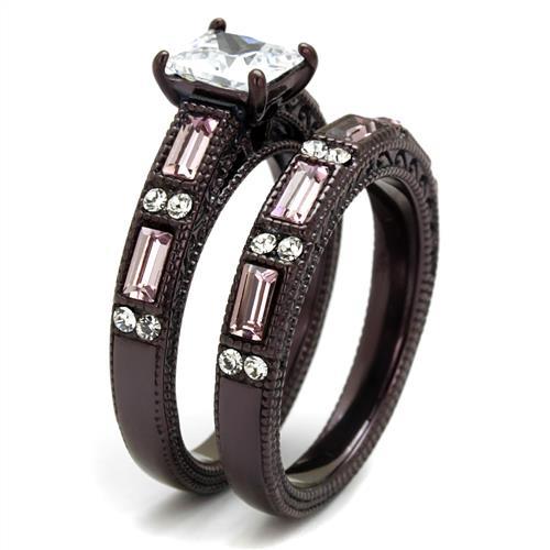 IP Dark Brown (IP coffee) Stainless Steel Ring with AAA Grade CZ in Clear