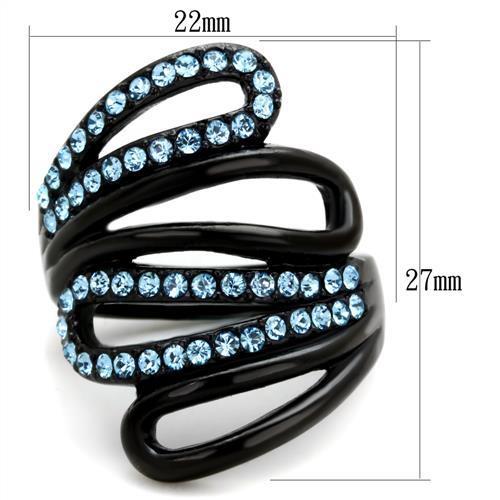 IP Black(Ion Plating) Stainless Steel Ring with Top Grade Crystal in Sea Blue