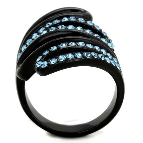 IP Black(Ion Plating) Stainless Steel Ring with Top Grade Crystal in Sea Blue