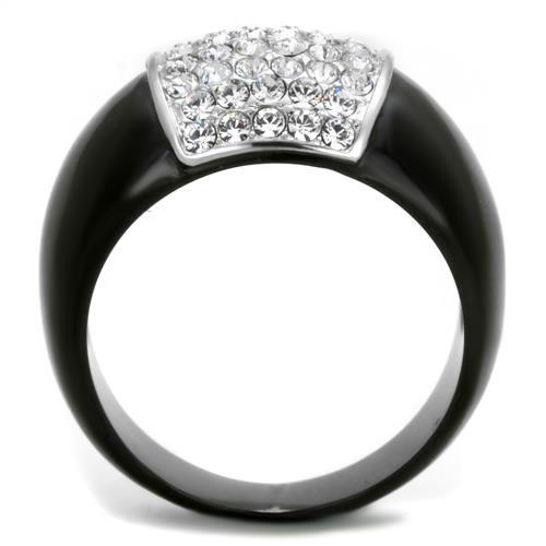 Two-Tone IP Black (Ion Plating) Stainless Steel Ring with Top Grade Crystal in Clear