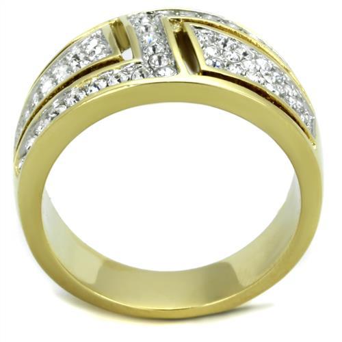 Two-Tone IP Gold (Ion Plating) Stainless Steel Ring with Top Grade Crystal in Clear