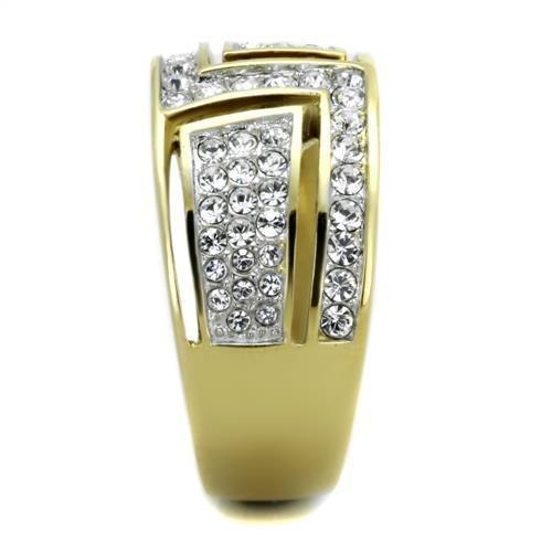 Two-Tone IP Gold (Ion Plating) Stainless Steel Ring with Top Grade Crystal in Clear