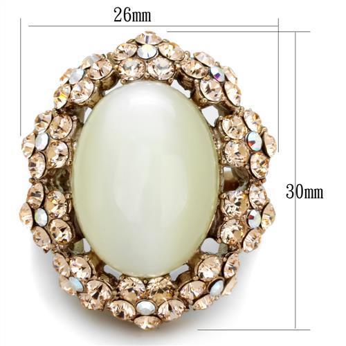 IP Rose Gold(Ion Plating) Stainless Steel Ring with Synthetic Cat Eye in White