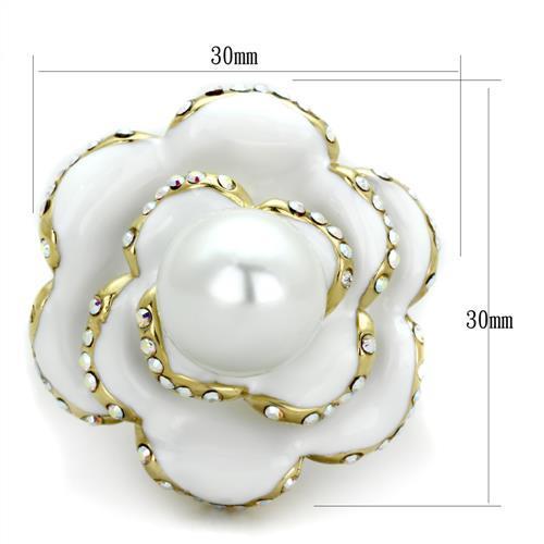 IP Gold(Ion Plating) Stainless Steel Ring with Synthetic Pearl in White