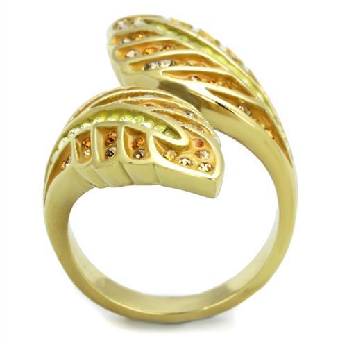 IP Gold(Ion Plating) Stainless Steel Ring with Top Grade Crystal in Multi Color