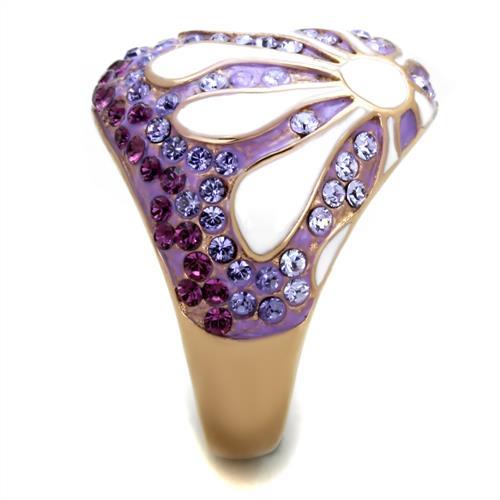 IP Rose Gold(Ion Plating) Stainless Steel Ring with Top Grade Crystal in Multi Color