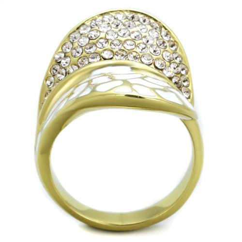 IP Gold(Ion Plating) Stainless Steel Ring with Top Grade Crystal in Clear