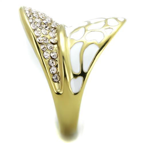IP Gold(Ion Plating) Stainless Steel Ring with Top Grade Crystal in Clear