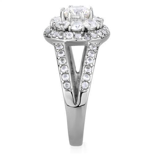 High polished (no plating) Stainless Steel Ring with AAA Grade CZ in Clear