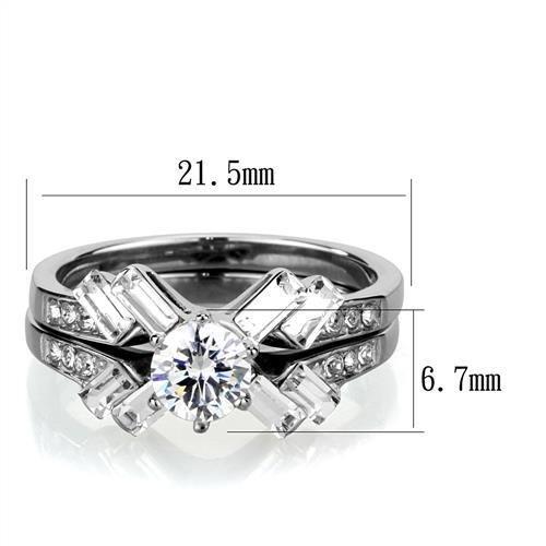 High polished (no plating) Stainless Steel Ring with AAA Grade CZ in Clear