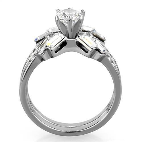 High polished (no plating) Stainless Steel Ring with AAA Grade CZ in Clear