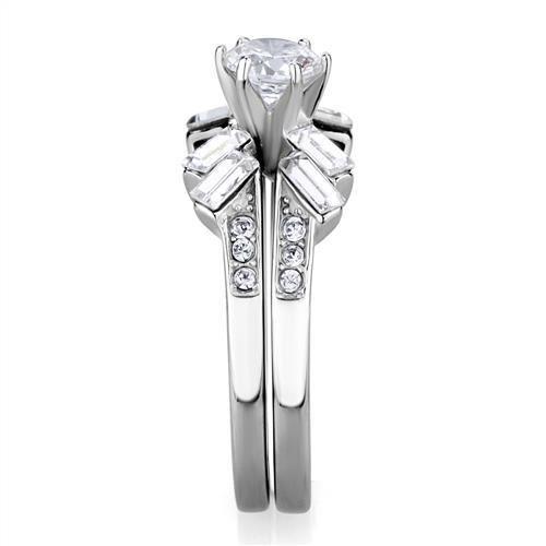 High polished (no plating) Stainless Steel Ring with AAA Grade CZ in Clear