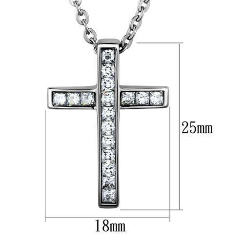 High polished (no plating) Stainless Steel Chain Pendant with AAA Grade CZ in Clear