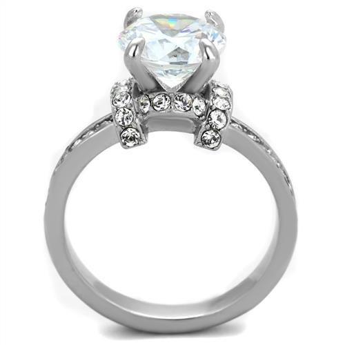 No Plating Stainless Steel Ring with AAA Grade CZ in Clear