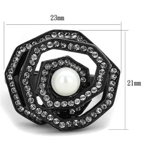 IP Black(Ion Plating) Stainless Steel Ring with Synthetic Pearl in White